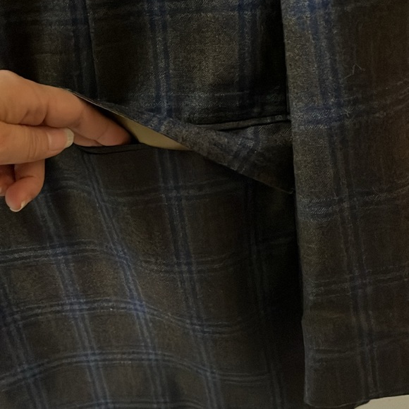 Trussini Italy Wool Gray Plaid Dual Vent Stitched Lapel Blazer Sport Jacket - Picture 13 of 15